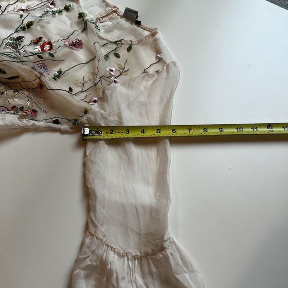 Moda Seta Italy Sheer Embroidered Blouse Sz Xl Fits Like An M Floral Fairy Cute - Picture 8 of 9